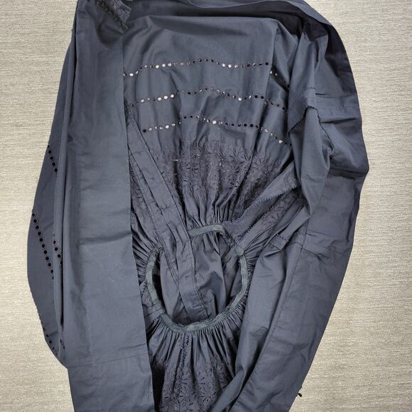 VTG Carlye Poplin Eyelet Dress Navy Embroidered Lace Glass Buttons A-Line - Picture 16 of 16